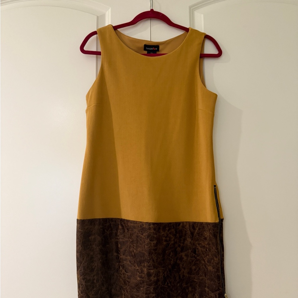 Teeze Me Mustard and Brown Mini Dress